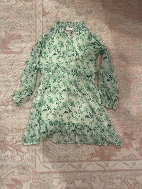 GB girls Green Floral Chiffon Long-Sleeve Dress